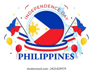 Philippines Independence Day Vector Illustration on 12 June with Waving Flag and Ribbon in National Holiday Celebration Flat Cartoon Background