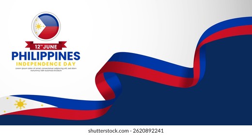 Philippines independence day Waving RIbbon Flag background design with blank space area