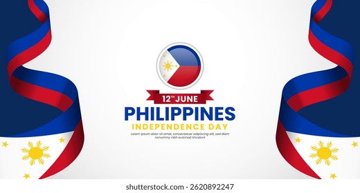 Dia da Independência das Filipinas Projeto de fundo da Bandeira Ondulando RIbbon com área em branco