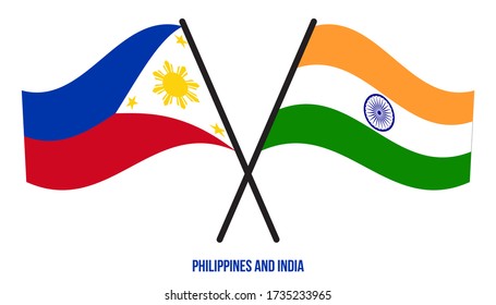 Philippines and India Flags Crossed And Waving Flat Style. Official Proportion. Correct Colors.