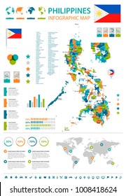 Philippines infographic map and flag - High Detailed Vector Illustration