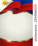 Philippines insignia with decorative golden frame, Independence, commemoration day greeting card, a blank space template for you to put your own text and information