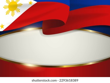 Philippines insignia with decorative golden frame, Independence, commemoration day greeting card, a blank space template for you to put your own text and information