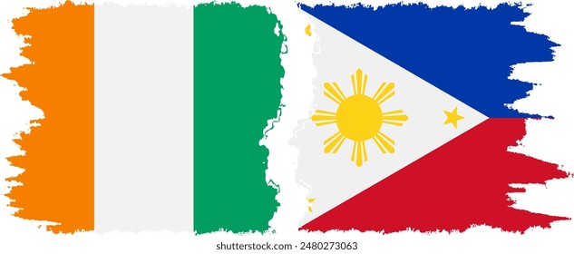 Philippines and Ivory Coast grunge flags connection, vector