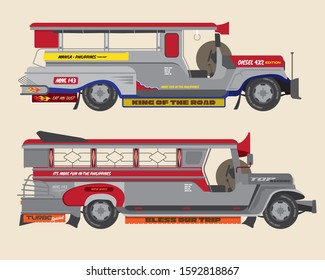 Philippines Jeepney Icon Vector Set