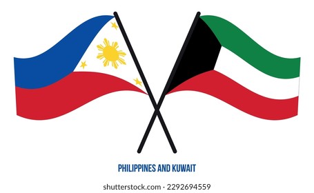 Banderas de Filipinas y Kuwait Cruzadas y ondeando estilo plano. Proporción oficial. Colores correctos.