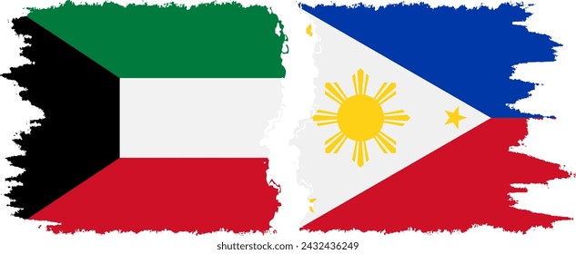 Philippinen und Kuwait Grunge Flaggen Verbindung, Vektor