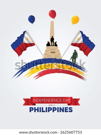 Philippines landmark with flag Philippines Independence Day 12 June brush flag vector poster