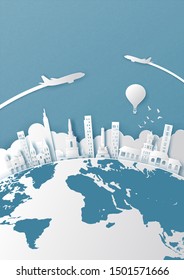 Philippines landmarks on earth in paper cut style vector illustration.