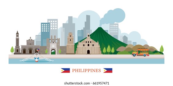 Philippines Landmarks Skyline, Cityscape, Travel and Tourist Attraction