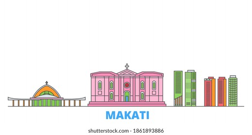 Philippines, Makati line cityscape, flat vector. Travel city landmark, oultine illustration, line world icons