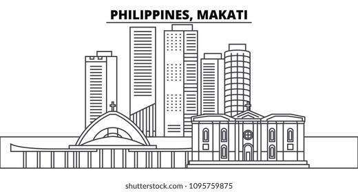 Philippines, Makati line skyline vector illustration. Philippines, Makati linear cityscape with famous landmarks, city sights, vector landscape. 