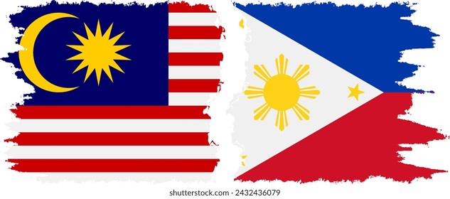 Philippines and Malaysia grunge flags connection, vector