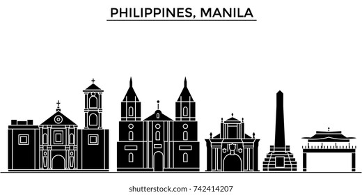 Philippines, Manila architecture vector city skyline, travel cityscape with landmarks, buildings, isolated sights on background