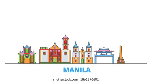 Philippines, Manila line cityscape, flat vector. Travel city landmark, oultine illustration, line world icons