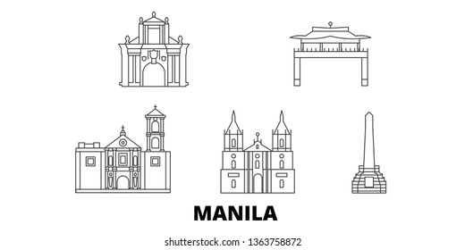 Philippines, Manila line travel skyline set. Philippines, Manila outline city vector illustration, symbol, travel sights, landmarks.