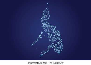 Mapa de Filipinas de resumen Mapa azul brillante detallado en la ilustración del logo de Fondo oscuro	