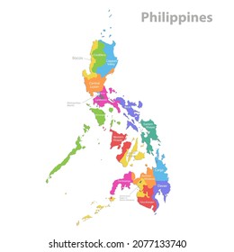 Philippines map, administrative division, separate individual regions with names, color map isolated on white background vector