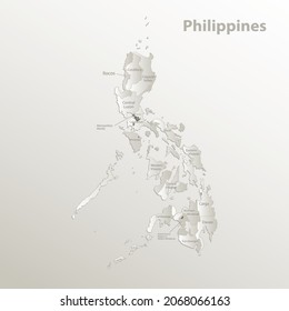 Philippinen-Karte, Verwaltungsabteilung, einzelne Regionen und Namen einzeln, Kartenpapier 3D-Naturvektor