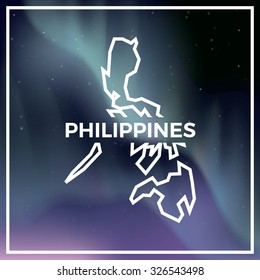 Philippines map against the backdrop of polar lights on the starry sky. Aurora borealis abstract vector background. EPS10 contains transparency, mesh gradients used.