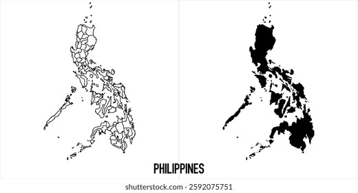 philippines Map - black World Map International vector template with High detailed isolated on white background - Vector