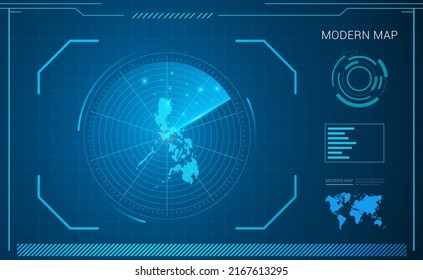 Philippines map of blue digital frame technology radar vector HUD, GUI, UI interface.