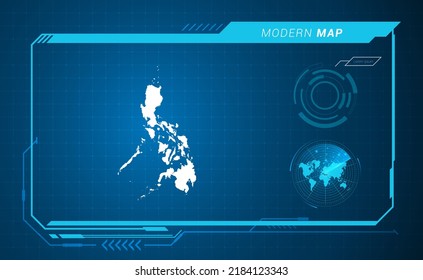 Mapa de Filipinas del marco digital azul HUD, GUI, interfaz de interfaz de usuario vector de radar.