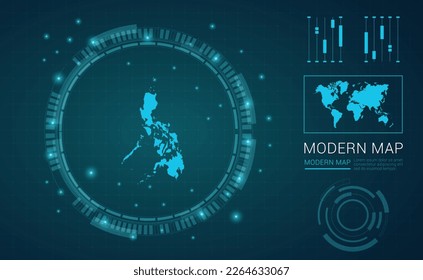 Mapa de Filipinas del marco digital azul Futuritic Sci Fi Modern User vector HUD, GUI, interfaz de interfaz de usuario.