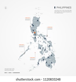 Philippines map with borders, cities, capital Manila and administrative divisions. Infographic vector map. Editable layers clearly labeled.