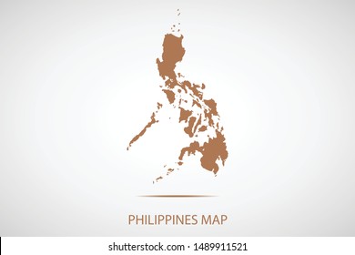 Philippines map, brown color and country name. Map of Asia. Vector map on gray background. Symbol for your web site design map logo. app, ui, Travel vector eps10, concept Illustration.