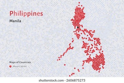 Philippines Map in a Decorative Mosaic Design Featuring Manila