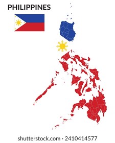 Philippines map. Map of Philippines with Philippines flag in administrative provinces 