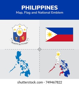 Philippines Map, Flag and National Emblem 