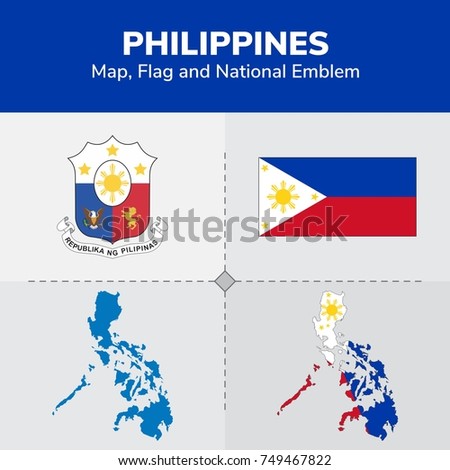 Philippines Map, Flag and National Emblem 