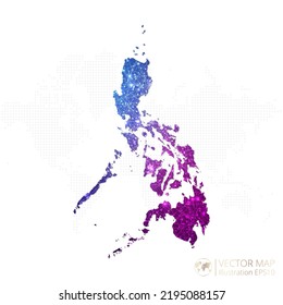 Mapa filipino en azul geométrico con gradiente de estilo poligonal púrpura sobre fondo blanco. Ilustración vectorial Eps10.
