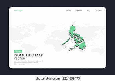 Filipinas mapea el verde sobre fondo blanco con vector isométrico.