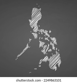 Philippines map hand drawn sketch. Vector concept illustration flag, scribble map. Country map for infographic, brochures and presentations isolated on black background. Vector illustration.