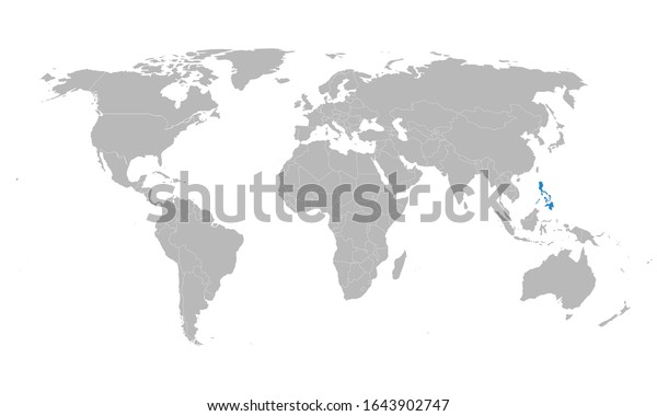 Philippines Map Highlighted Blue On World Stock Vector Royalty