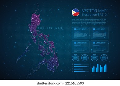 Philippines map infographics template for diagram, graph, presentation and chart with abstract geometric mesh polygonal light concept on blue background. Vector Illustration EPS10.
