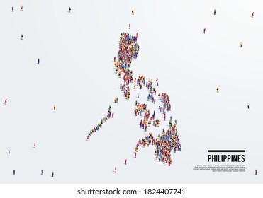 Die Philippinen-Karte. Große Gruppe von Menschen bilden sich, um eine Form der Philippinen-Karte zu schaffen. Vektorgrafik.
