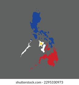 Philippines map with national flag on grey background. Vector illustration.