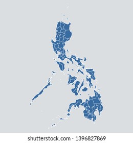 Philippines map on gray background vector, Philippines Map Outline Shape Blue on White Vector Illustration, High detailed Gray illustration map Philippines. Asia map. Eps10.