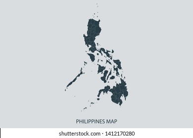 Philippines map on gray background vector, Philippines Map Outline Shape Gray on White Vector Illustration, Map with name. High detailed Gray illustration map Philippines. eps10.