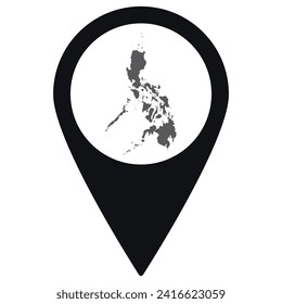 Philippines map on map pin icon black color isolated