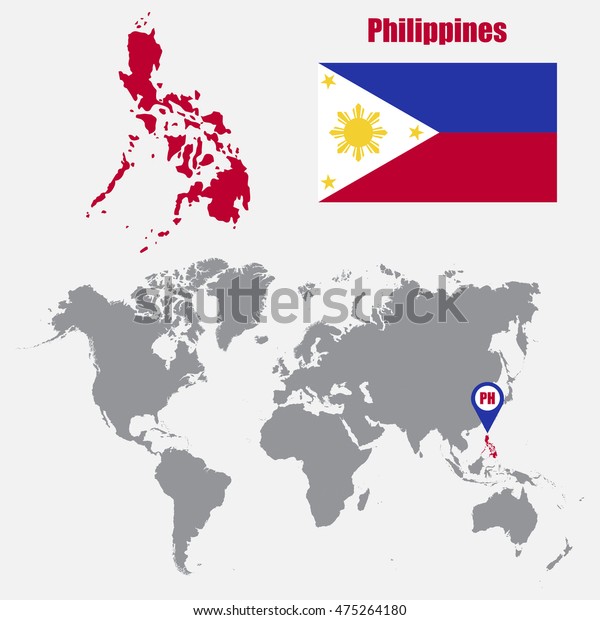 Philippines Map On World Map Flag Stock Vector Royalty Free