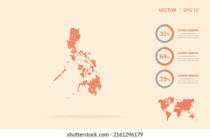 Philippines map orange abstract infographic vector.