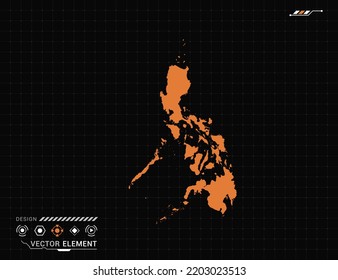 Philippines Map Of Orange Digital Frame HUD, GUI, UI Interface Technology Radar Vector.