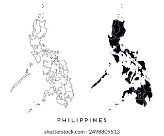 Philippines map of regions districts vector black on white and outline