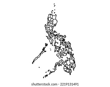 Filipinas Mapa de sombra en línea mínima de contorno delgada forma de vector aislado
