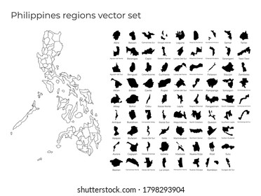 Mapa de Filipinas con formas de regiones. Mapa vectorial en blanco del País con regiones. Fronteras del país para tu infografía. Ilustración vectorial.